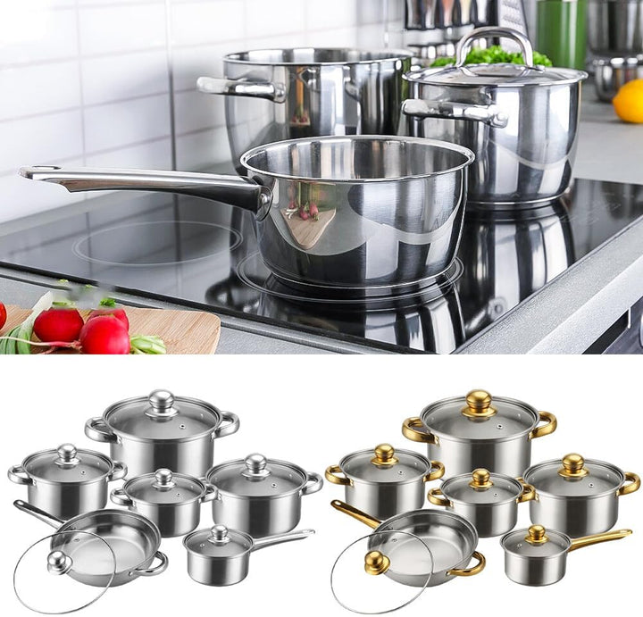 URFEDA Topf und Pfannenset, Edelstahl Kochtopfset 6-teilig Topfset mit Deckel und Griff, Kochgeschir
