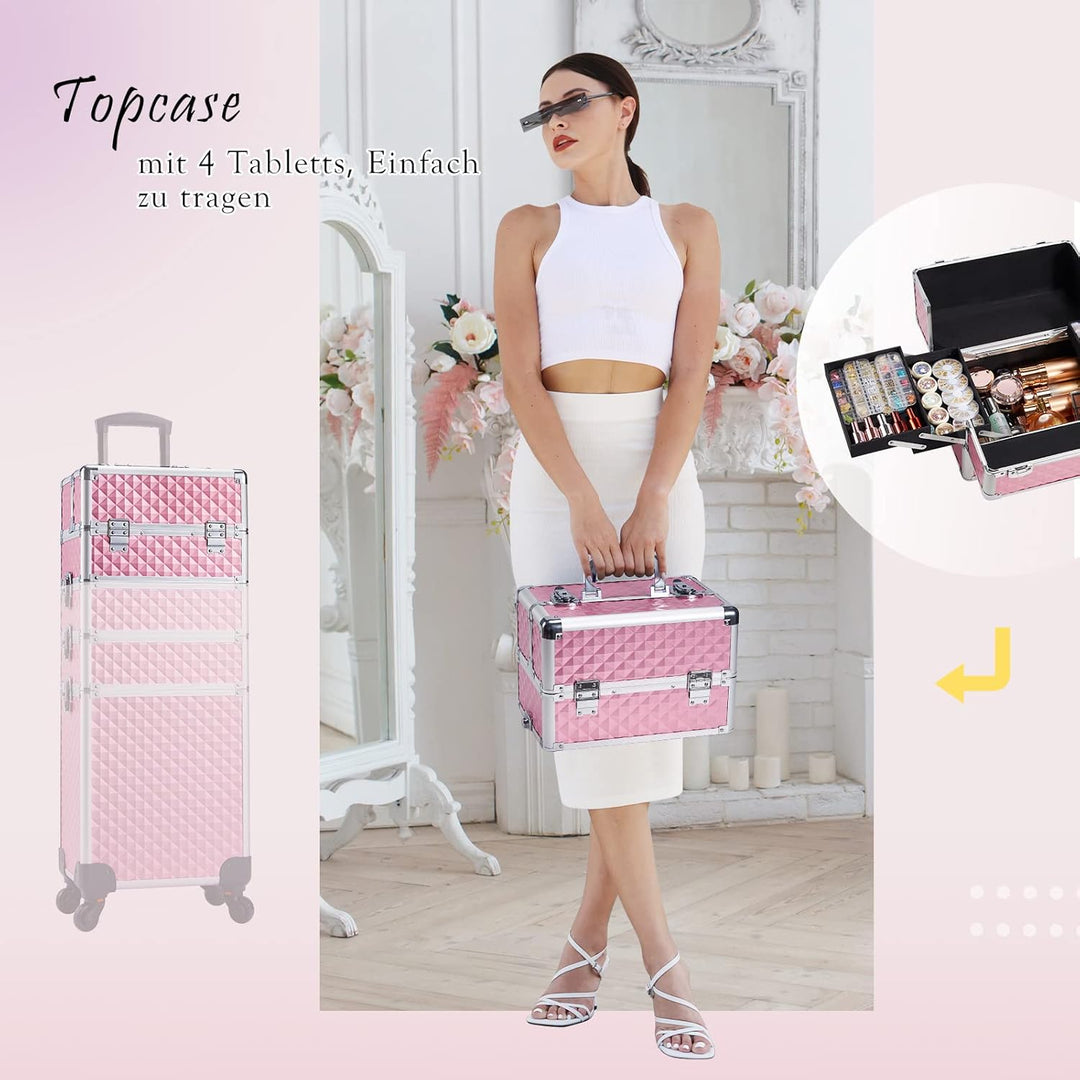 Kosmetikkoffer Trolley 4-in-1 Kosmetikkoffer Gross Kosmetik Trolley Make up Koffer Schminkkoffer mit