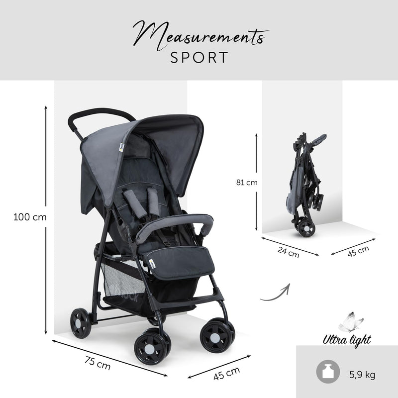 hauck Buggy Sport, Ultra Leicht - nur 5,9 kg, für Kinder bis 15 kg, Klein Zusammenklappbar, Reisebug