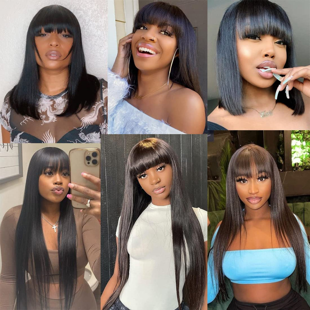 X-Tress Perücke Schwarz with Fringe 50cm Natural Color Perücke Real Human Hair for Dame Shoulder Len