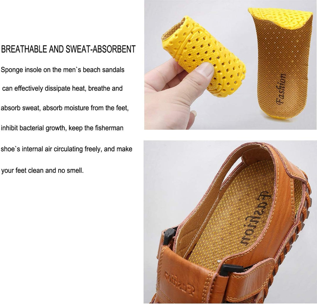 Moodeng Herren Sandalen Outdoor Leder Sommer Outdoorsandalen Sport Trekking Strand Geschlossene Klet