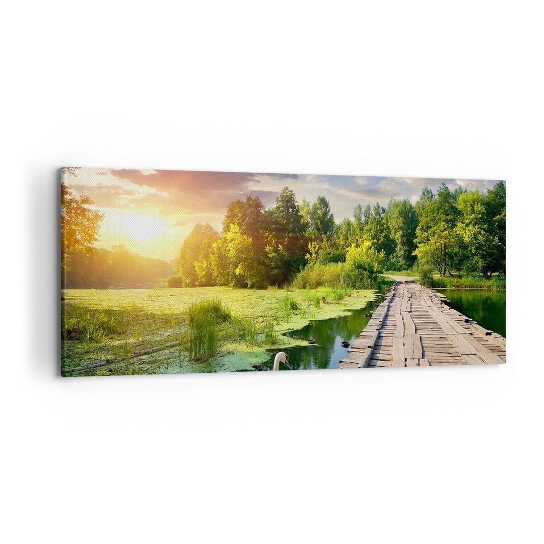 Wandbilder Dekoration Wohnzimmer Architektur Promenade Schwan Landschaft Bilder auf Leinwand 120x50c
