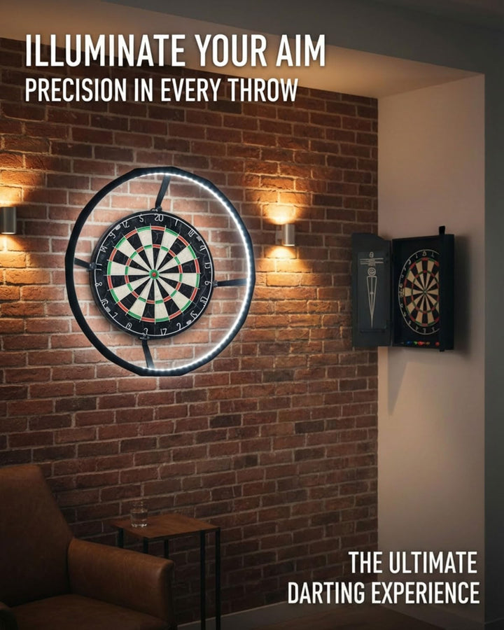 Dartscheibe Beleuchtung– Ultrahell 360° LED Lichtring für Sisal Dartboard – Schattenloser Runddesign