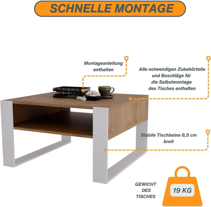 CraftPAK Couchtisch mit Stauraum | moderner Wohnzimmertisch aus Holzwerkstoff | massiv und stabil |