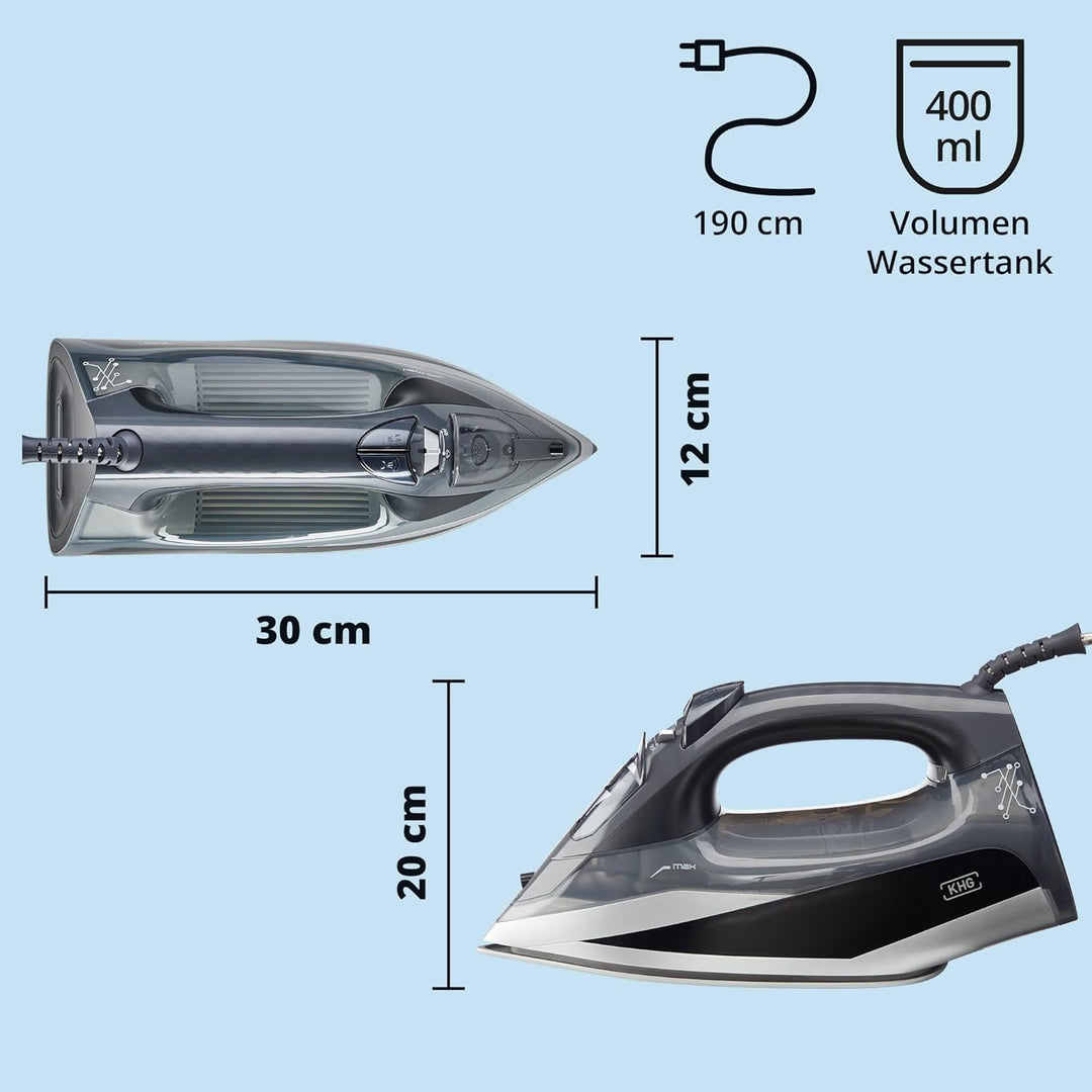 KHG Bügeleisen Dampfbügeleisen DB-2600G, Keramik-Bügelsohle Vertikaldampf - Anti-Kalk & Anti-Tropf-F