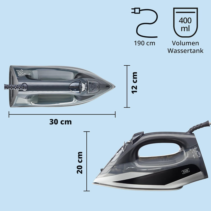KHG Bügeleisen Dampfbügeleisen DB-2600G, Keramik-Bügelsohle Vertikaldampf - Anti-Kalk & Anti-Tropf-F