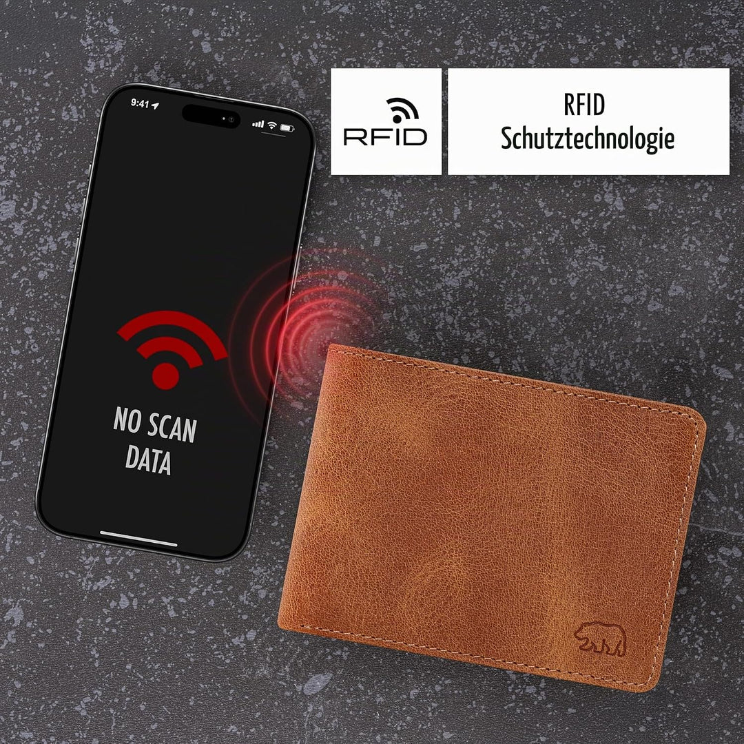 BROWN BEAR Geldbörse Herren Leder mit Münzfach gross | Vintage Braun | RFID-Schutz | Echtleder Porte