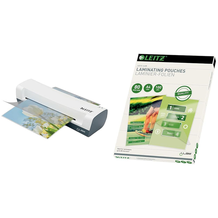 Leitz Set iLAM Home A4 Laminiergerät, Für 75 bis 125 mic Laminierfolien, 3 Minuten Aufwärmzeit, Inkl