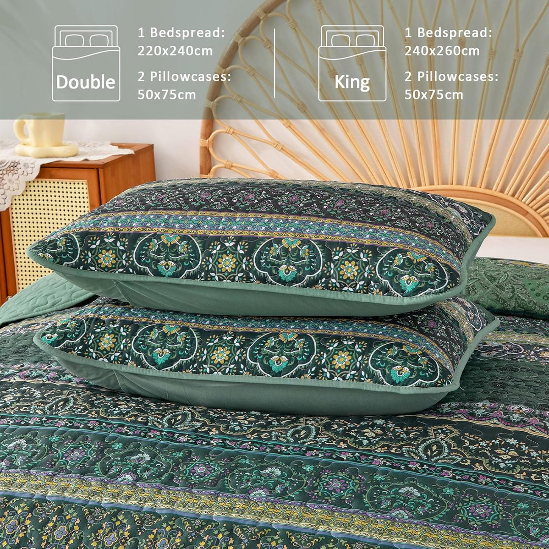 WONGS BEDDING Tagesdecke 220x240 Bettüberwurf Boho Decke Steppdecke 3 Teilig Doppelbett Gesteppt Bet