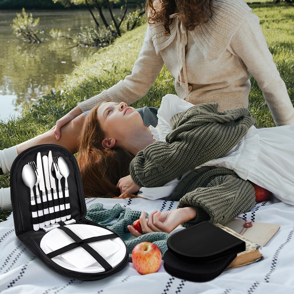 Camping Geschirr Set für 2 Personen - 11 Stück Tragbares Besteck Mit Gabeln, Löffel, Messer, Flasche