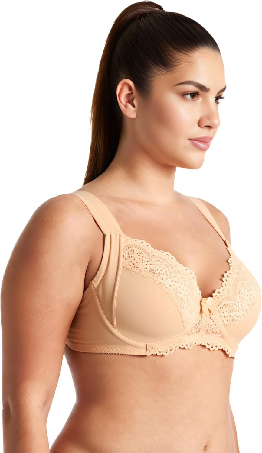 Curve Muse Übergrösse Ungefüttert Bügel Spitzen-BH mit gepolsterten Schultergurten-2er Pack 75C Rosa