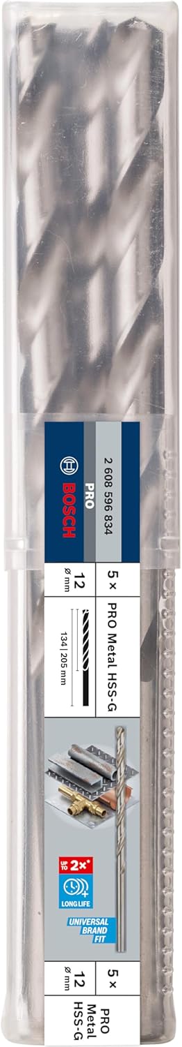 Bosch Professional 5x HSS-G Metallbohrer (für Metall, Ø 12 mm, Robust Line, Zubehör Bohrmaschine) Ø