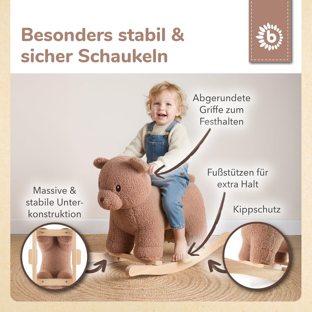 Bieco Plüsch Schaukeltier Bär Mika, 68 cm | Kinder Schaukelstuhl mit Sicherheitsgurt | Baby Schaukel