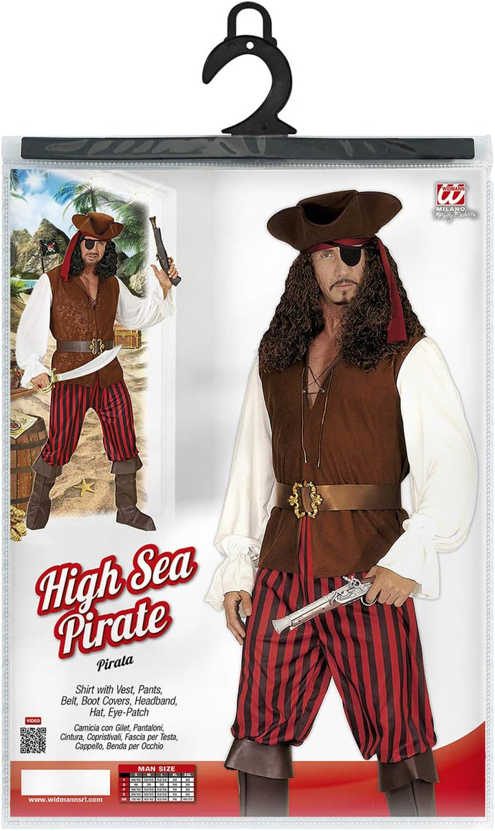 "PIRATE" (shirt with vest, pants, belt, boot covers, headband, hat, eye-patch) - (M), M