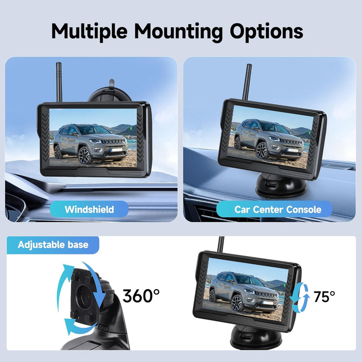 Rimoody Kabellos Rückfahrkamera Set, Nummernschild Rückfahrkamera mit HD 5 Zoll IPS Monitor & IP69 w