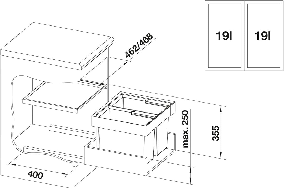 BLANCO FLEXON II 50/2 | Abfall Müllsystem | für 50 cm breite Unterschränke | System zum Einbau in Sc