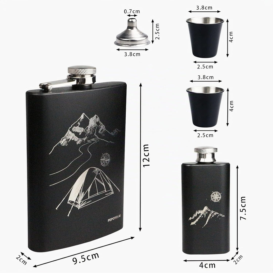 Flachmann Set 260ML Edelstahl Whisky Topf Mini Schnapsflasche Upscale Tragbar Alkoho Geschenke (Grau