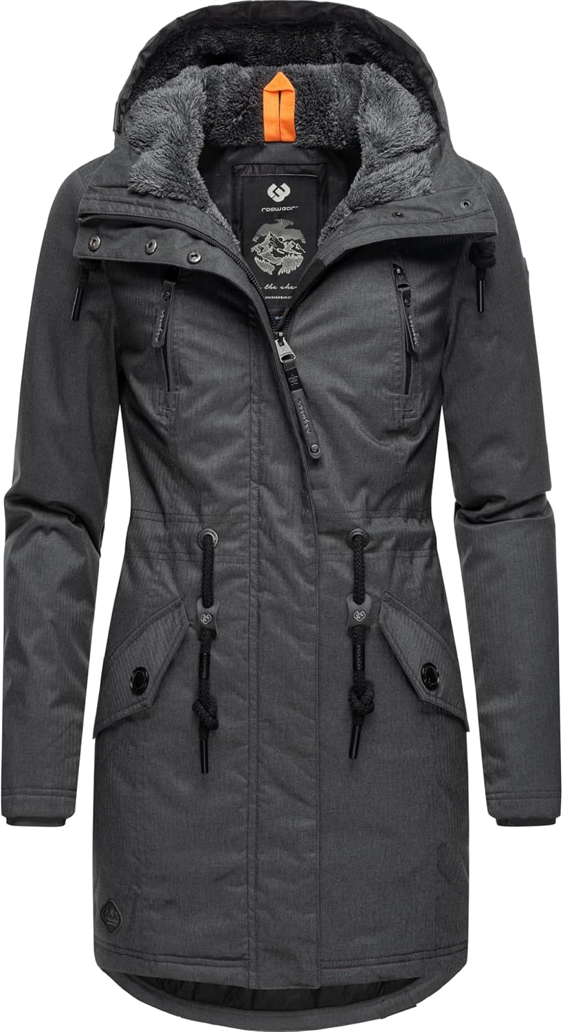 Ragwear Damen Wintermantel warm gefütterter Parka lang wasserdicht mit Kapuze Elsie Melange XS-6XL M
