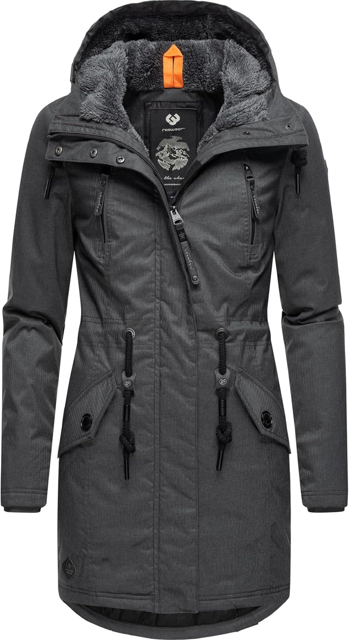 Ragwear Damen Wintermantel warm gefütterter Parka lang wasserdicht mit Kapuze Elsie Melange XS-6XL S