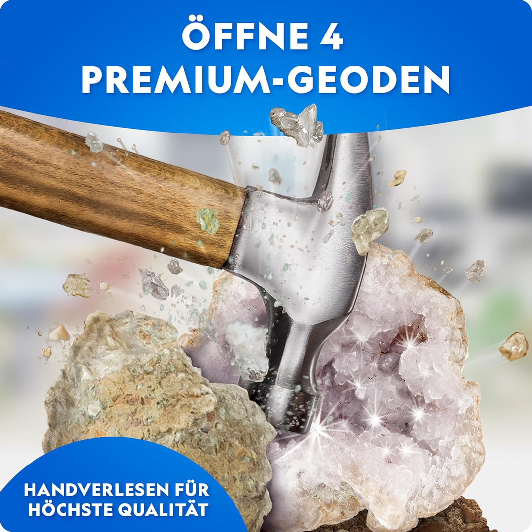 NATIONAL Geographic 4 Geoden Aufbrech-Set – Mit Schutzbrille & Ausstellungsständer – Mint Wissenscha