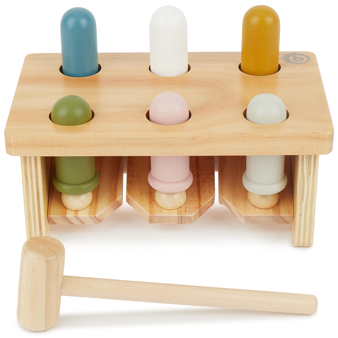 Bieco Baby Hammerspiel ab 1 Jahr - Holz Motorik- und Aktivityboard - Klopfspiel mit Hammerbank - Mon