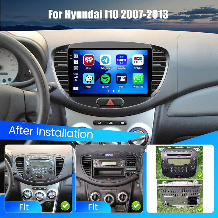 Hikity 4+128G Android 15 Autoradio für Hyundai I10 2007-2013, 9" Bildschirmradio mit Wireless CarPla