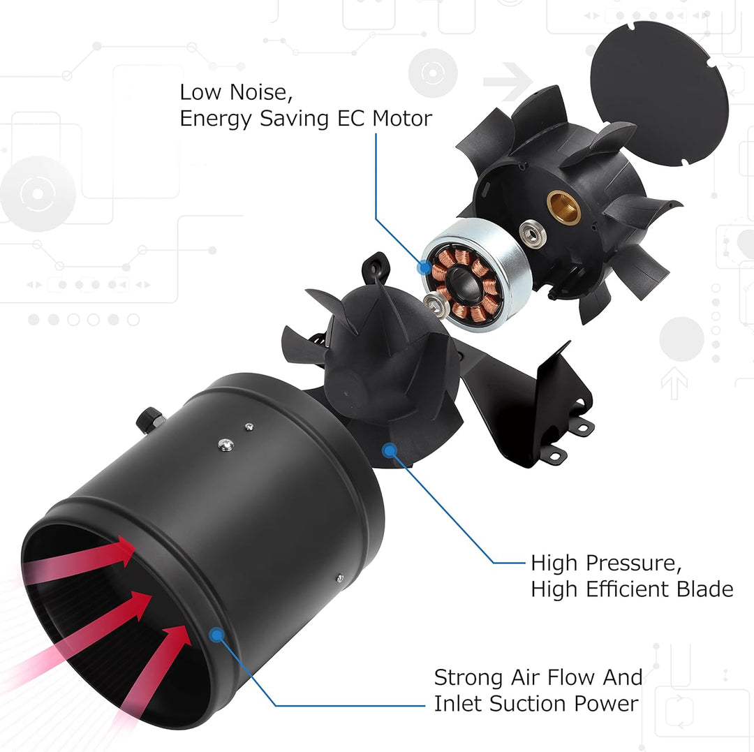 Rohrventilator 150mm Regelbar, 594m³/h Inline-Kanalventilator Abluftventilator Ideal Rohrlüfter für