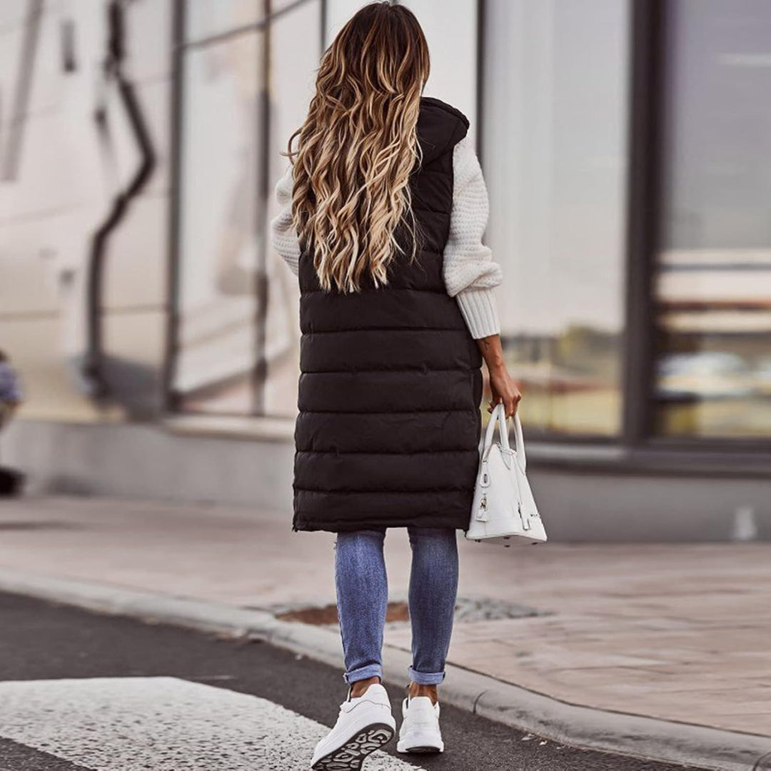Duohropke Steppweste Damen Lang mit Kapuze Elegant Übergangsjacke Damenwesten Longweste Steppjacke P