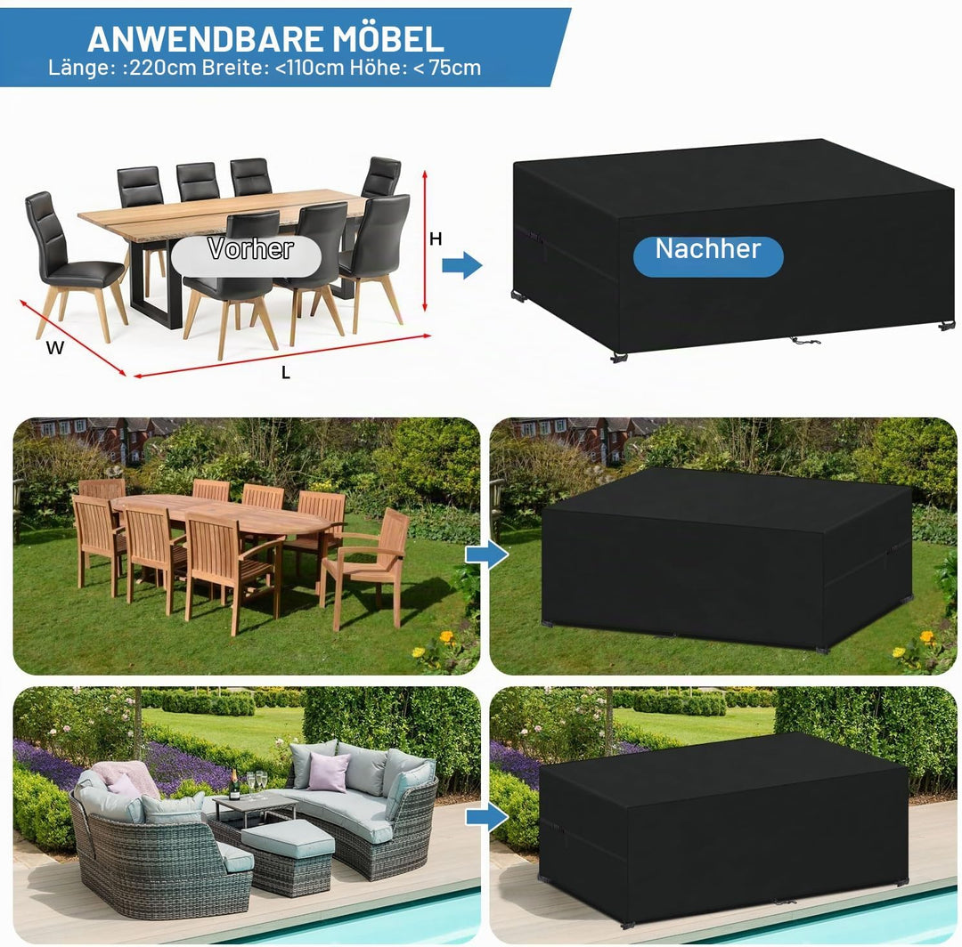 VANSHEIM Gartenmöbel Abdeckung Wasserdicht 220x110x75cm Tisch Abdeckplane | 420D Oxford Abdeckhaube