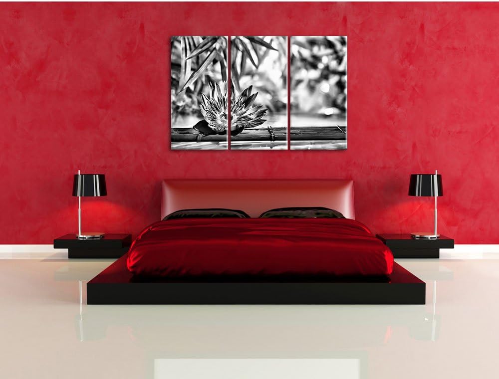 Pixxprint Seerose auf Bambus Wellness als Leinwandbild/Grösse: 3 Teilig (120x80) cm/Wandbild/Kunstdr