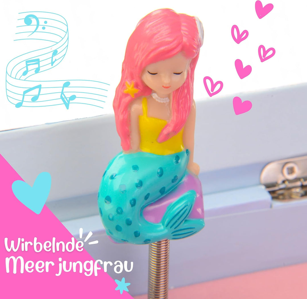 Giggle & Honey® Meerjungfrau Kindergeburtstag Gastgeschenke Mädchen – Music Box Schmuckkästchen mit