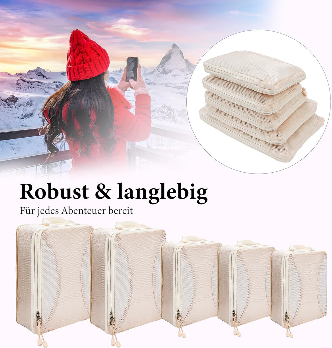 Koffer Organizer Set Kompression 8-teilig – Platzsparende Packwürfel mit Doppelreissverschluss – Was