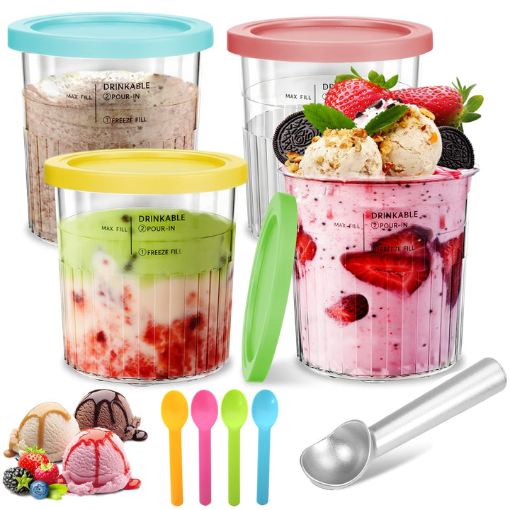 4 Stück 24oz Creami Behälter, Kompatibel mit NC500 NC501 Series, BPA-Frei & Spülmaschinenfest, Cream