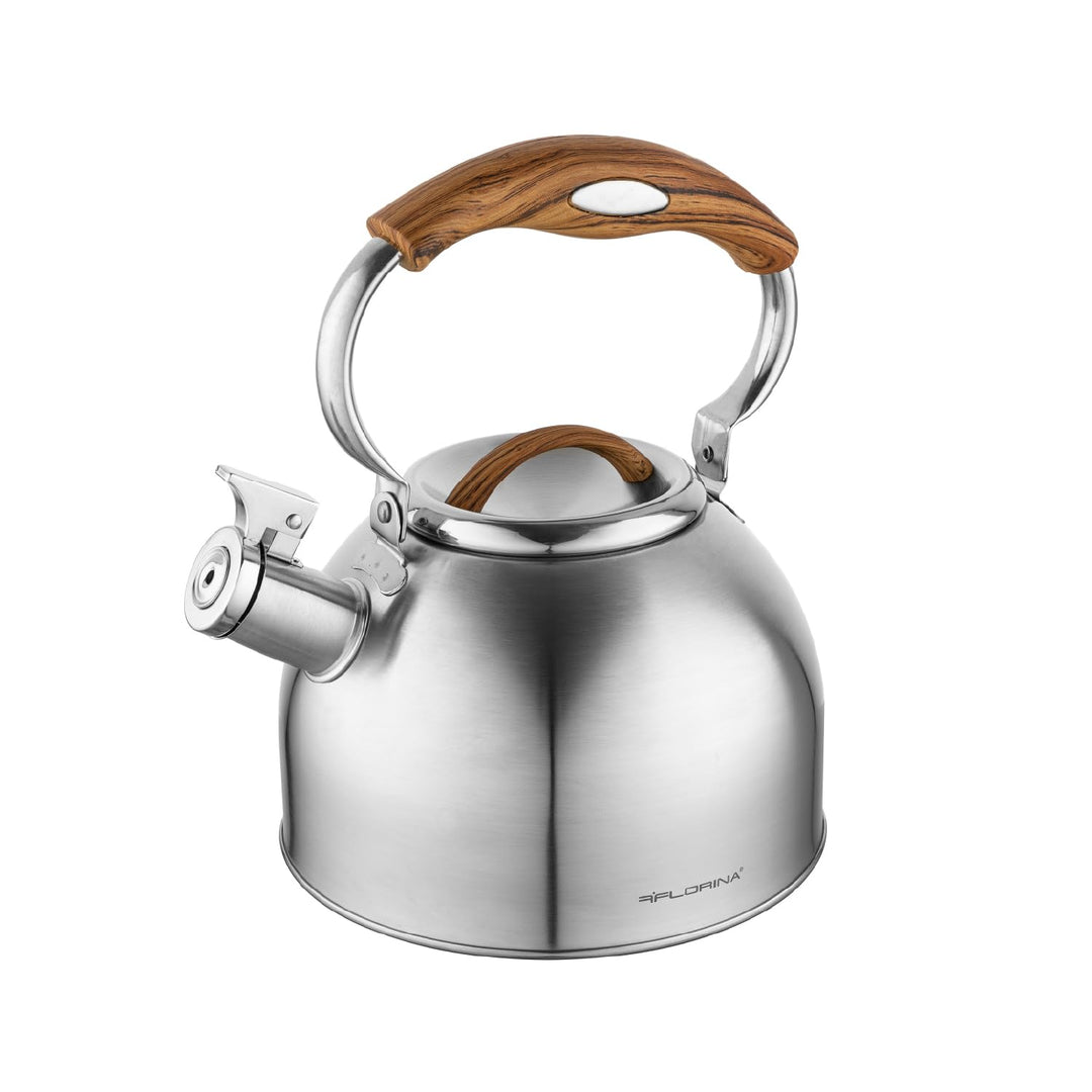 FLORINA JOE Wasserkessel (2,5 l) I Edelstahl Teekessel I Flötenkessel mit Soft-Touch Griff I Dekorat