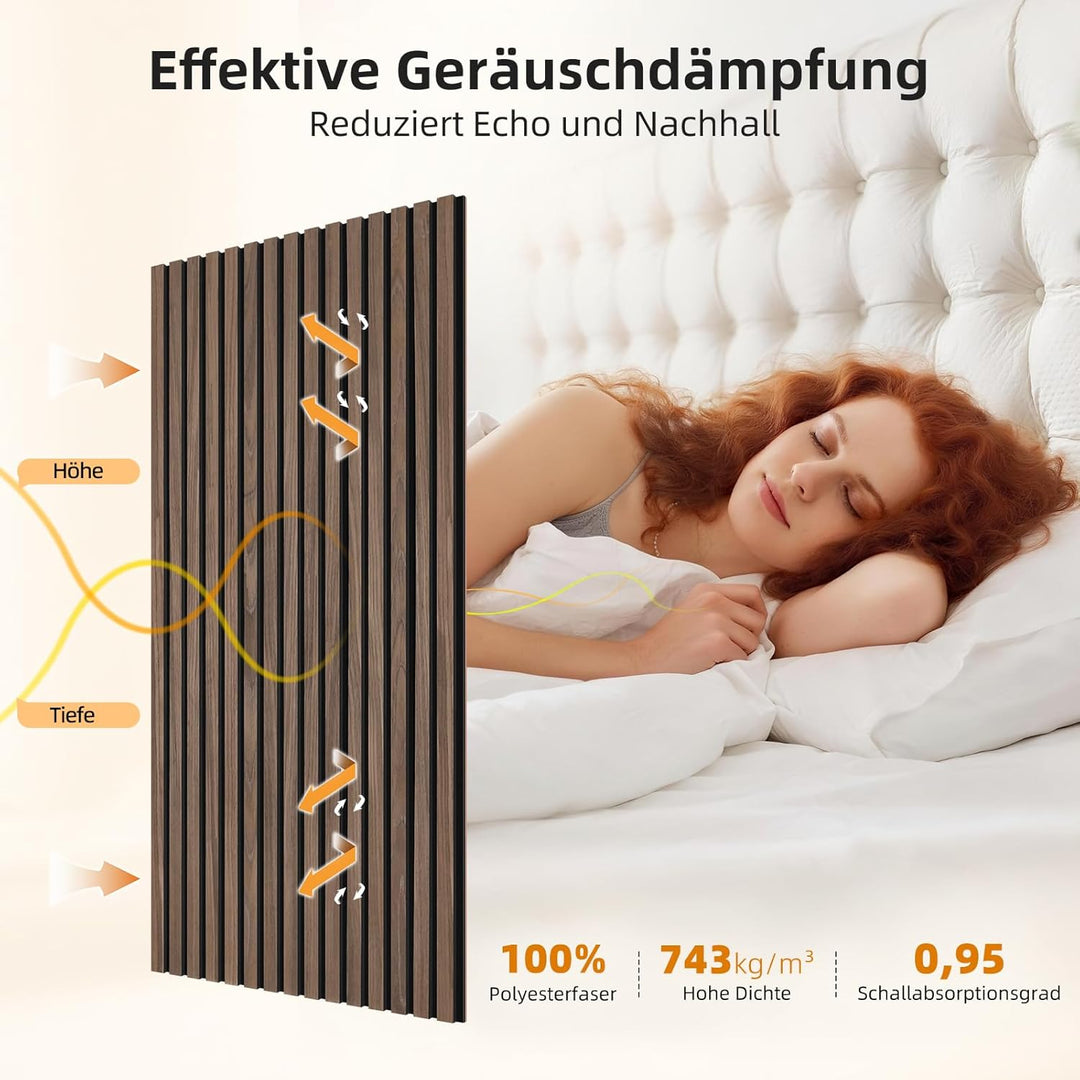 JAMELO Akustikpaneele Holz, 4 Stück 120 x 60cm - 2,88m² Wandpaneele Holz 120cm*60cm*2cm Dunkles Waln