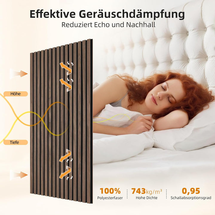 JAMELO Akustikpaneele Holz, 4 Stück 120 x 60cm - 2,88m² Wandpaneele Holz 120cm*60cm*2cm Dunkles Waln