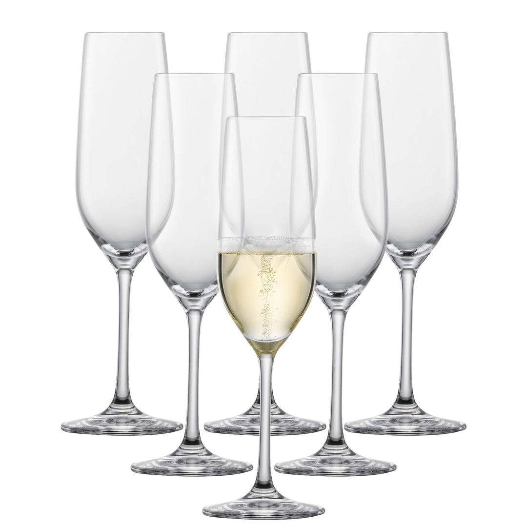 SCHOTT ZWIESEL Sektglas Viña (6er-Set), zeitlose Proseccogläser mit Moussierpunkt, spülmaschinenfest