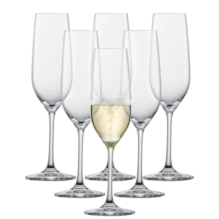 SCHOTT ZWIESEL Sektglas Viña (6er-Set), zeitlose Proseccogläser mit Moussierpunkt, spülmaschinenfest
