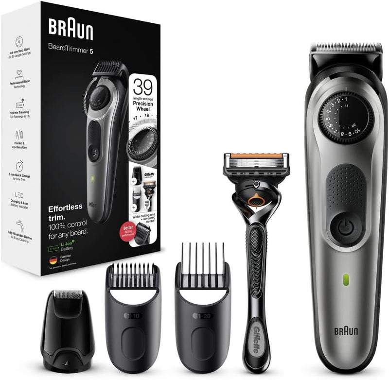 Braun Barttrimmer 5, Trimmer/Haarschneider Herren, Haarschneidemaschine, für Gesichts- und Kopfhaare