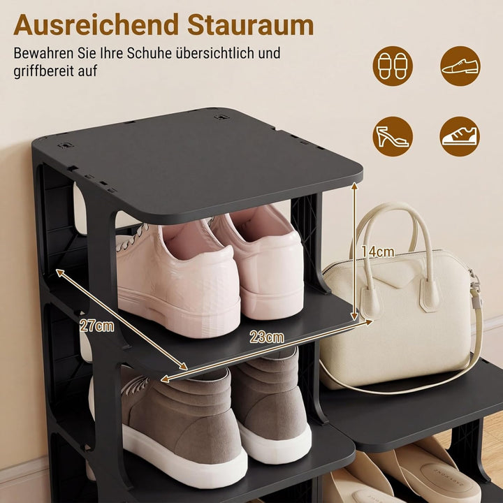 COSTWAY stapelbares Schuhregal schmal, vertikaler Schuhorganizer, freistehende Schuhablage Kunststof