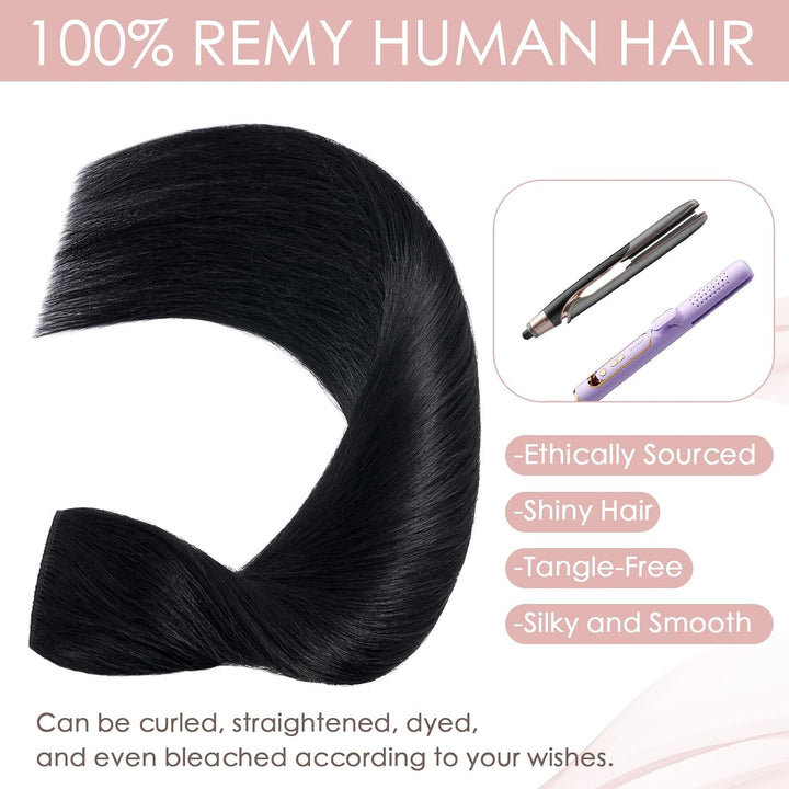 25cm Clip in Extenions Echthaar Haarteile Echthaar 1Pc 5Clips Haarteil 01# Rabenschwarz Weich Natürl