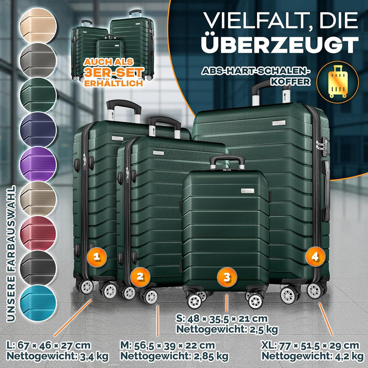 tillvex® Reisekoffer Set 4-teilig + Gepäckwaage, 8X Koffergurte & 4X Kofferanhänger | Kofferset 4 Ro