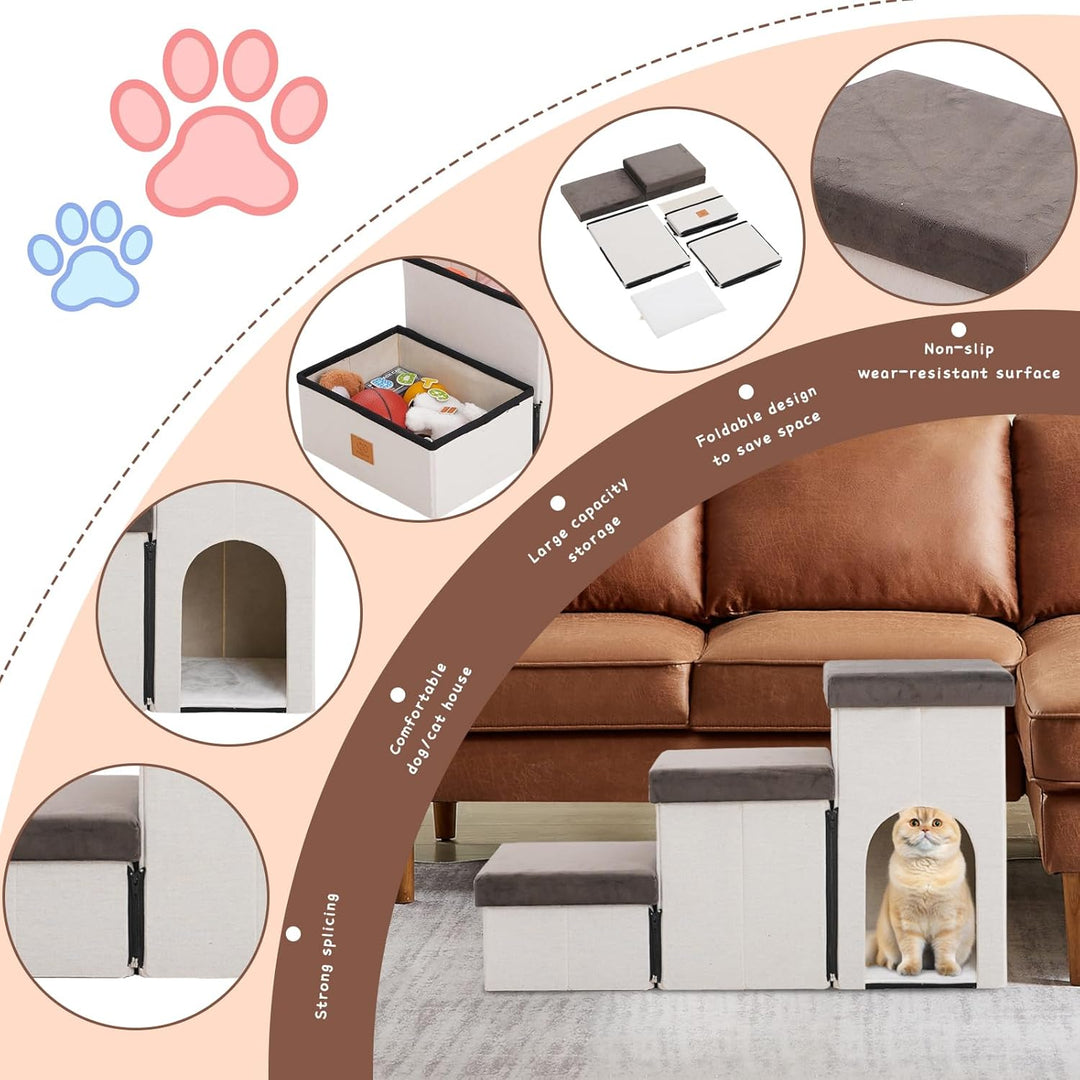 3 Stufen hundetreppe für kleine Hunde hundetreppe mit stauraum für Bett Sofa 44cm hoch katzentreppe
