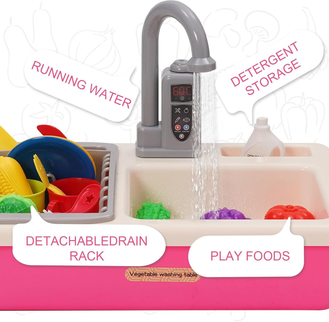 Spielspüle Kinder,Küchenspüle Spielzeug Set mit Wasserkreislauf,Elektrischem Wasserhahn,Rollenspiel-
