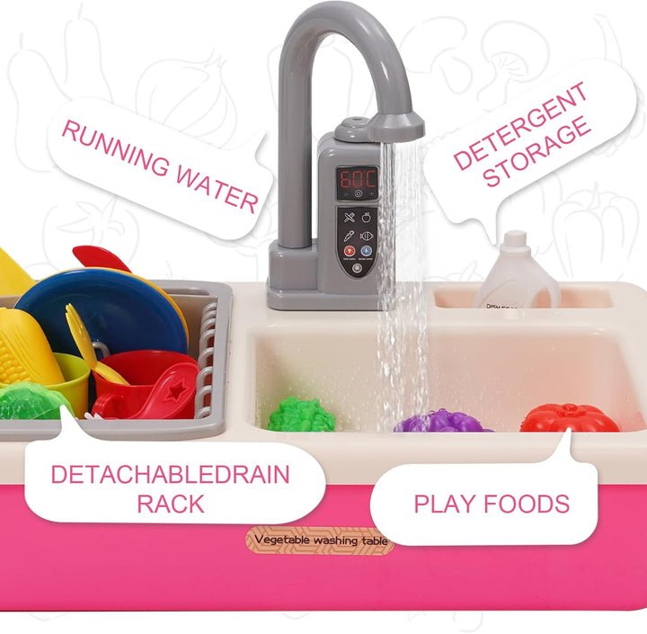 Spielspüle Kinder,Küchenspüle Spielzeug Set mit Wasserkreislauf,Elektrischem Wasserhahn,Rollenspiel-