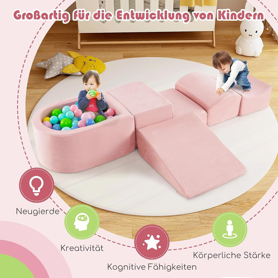 COSTWAY 5 TLG. Schaumstoffbausteine, Riesenbausteine mit Bällebad, Grossbausteine zum Toben und Klet