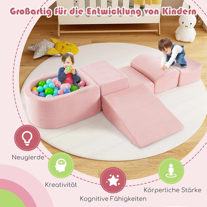 COSTWAY 5 TLG. Schaumstoffbausteine, Riesenbausteine mit Bällebad, Grossbausteine zum Toben und Klet