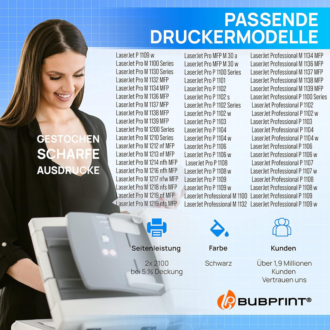 Bubprint 2 Tonerkartuschen kompatibel als Ersatz für HP 85A CE285A für Laserjet Pro P1102 P1102W P11