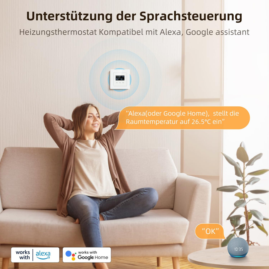 MIUCDA Smart WLAN Thermostat 55x55mm, Elektrische Fussbodenheizung Raumthermostat Digital Heizungsth