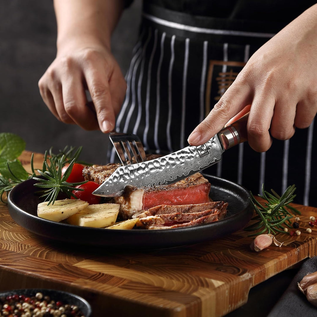 zayiko Minami Damast Steakmesser mit 12 cm Klinge aus 67 Lagen Damaststahl, VG10 Kern, Hammerschlag,